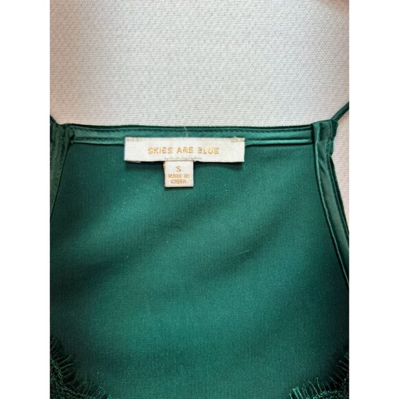 Skies Are Blue Womens Velvet Camisole Small Green Lace Trim V-Neck Y2K - Picture 2 of 10